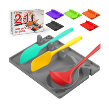 Silicone Spoon Rest 2 in 1 Larger Size Silicone Spoon Holder Upgraded Utensil Rest with Drip Pad Include 5 Slots & 1 Spoon
